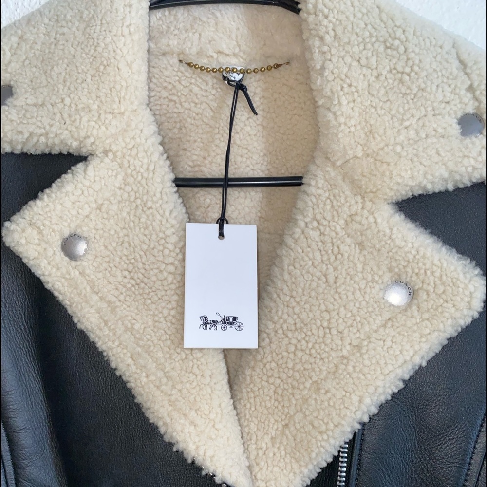 Coach Black Leather Shearling-Lined Vest with Cream Trim - Picture 3 of 8